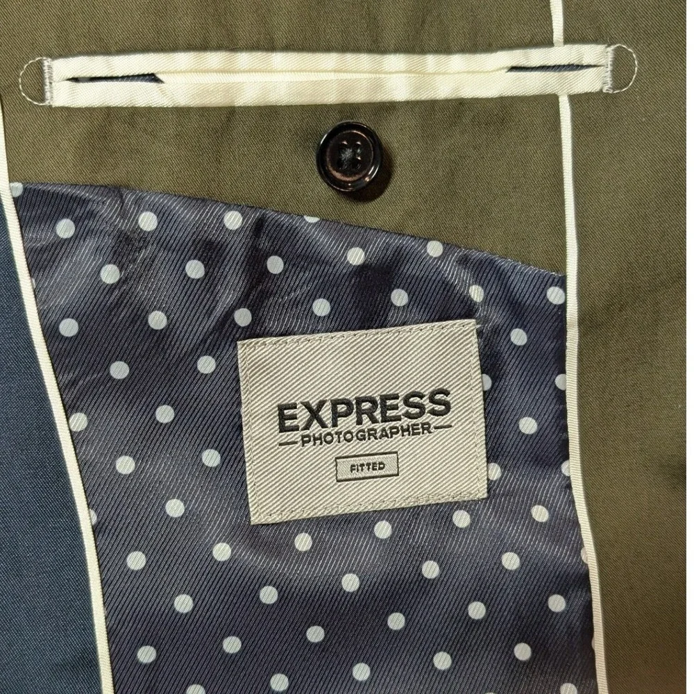 Express Photographer Blazer Mens 36 Short Olive Green Fitted Cotton Stretch